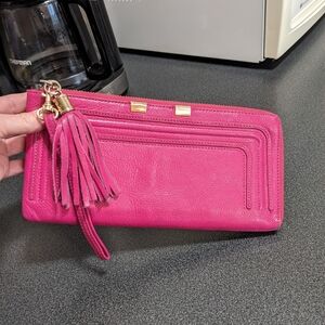 Danier Leather Soft Supple Vibrant Pink Wristlet Clutch